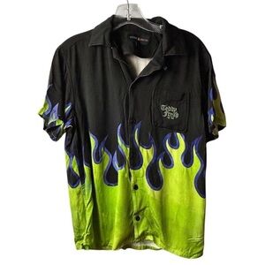 Teddy Fresh Men's Flame Graphic Button-Up Shirt Multicolor Size S